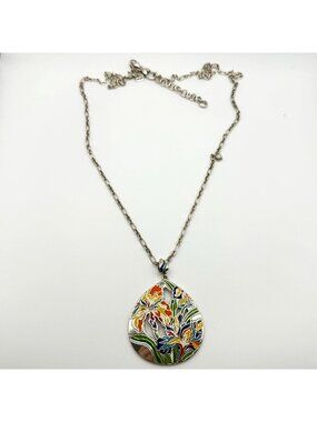 Brighton Iris Bloom Convertible Silver Necklace With Colorful Floral Pendant